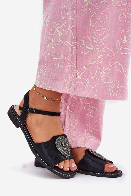 Dámské sandály s širokými podpatky s ornamenty S.Barski KV51-098 Černé