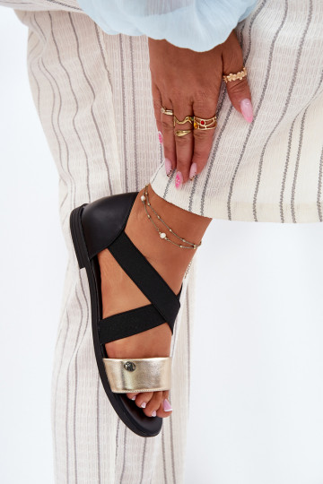 Ploché dámské sandály Z Elastycznymi Paskami Černé a-zlaté barvy Marinea 2