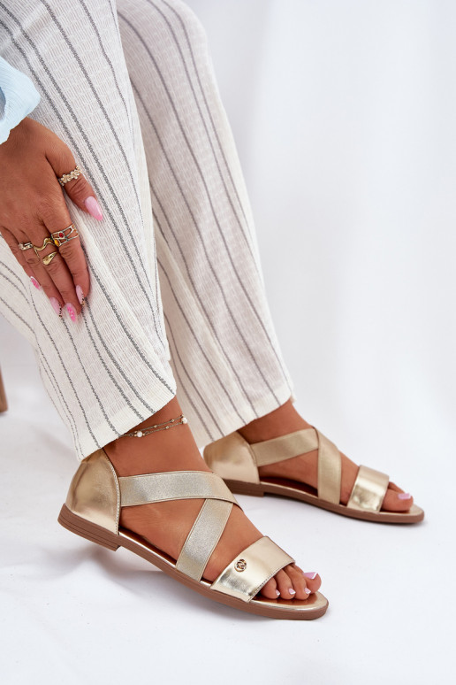 Ploché dámské sandály Z Elastycznymi Paskami zlaté barvy Marinea Ploché dámské sandály Z Elastycznymi Paskami zlaté barvy Marinea