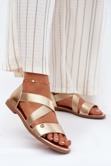 Ploché dámské sandály Z Elastycznymi Paskami zlaté barvy Marinea 2