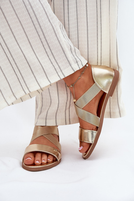 Ploché dámské sandály Z Elastycznymi Paskami zlaté barvy Marinea Ploché dámské sandály Z Elastycznymi Paskami zlaté barvy Marinea