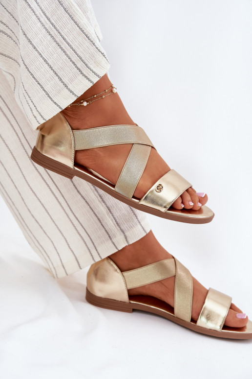 Ploché dámské sandály Z Elastycznymi Paskami zlaté barvy Marinea Ploché dámské sandály Z Elastycznymi Paskami zlaté barvy Marinea