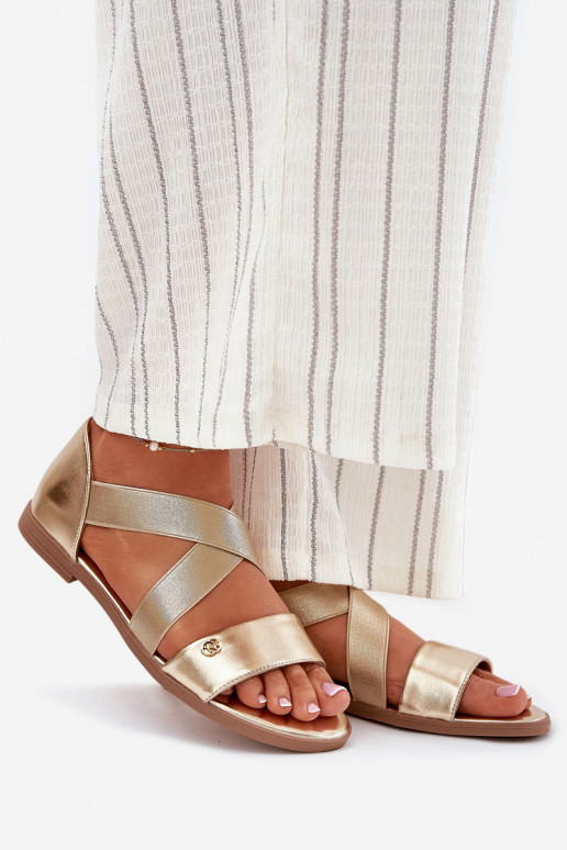 Ploché dámské sandály Z Elastycznymi Paskami zlaté barvy Marinea Ploché dámské sandály Z Elastycznymi Paskami zlaté barvy Marinea