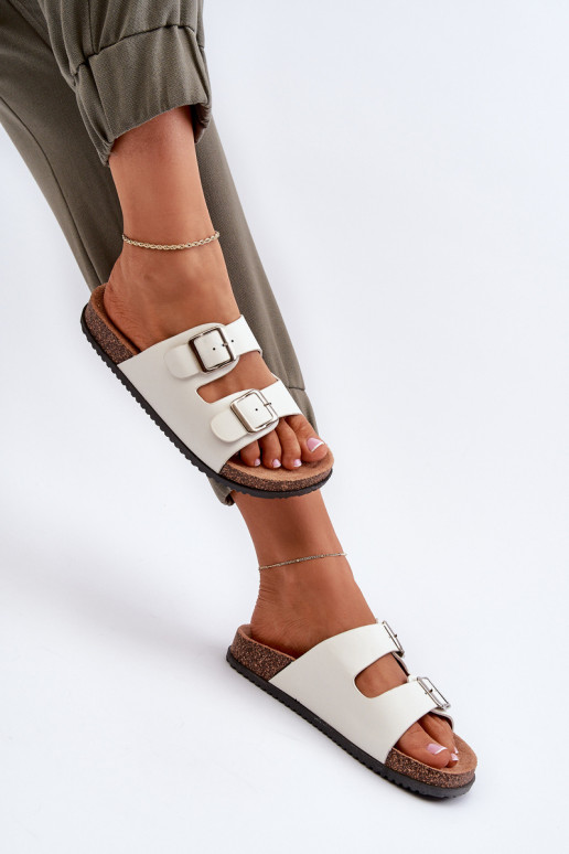 Dámské pantofle s přezkami bílé Oliena