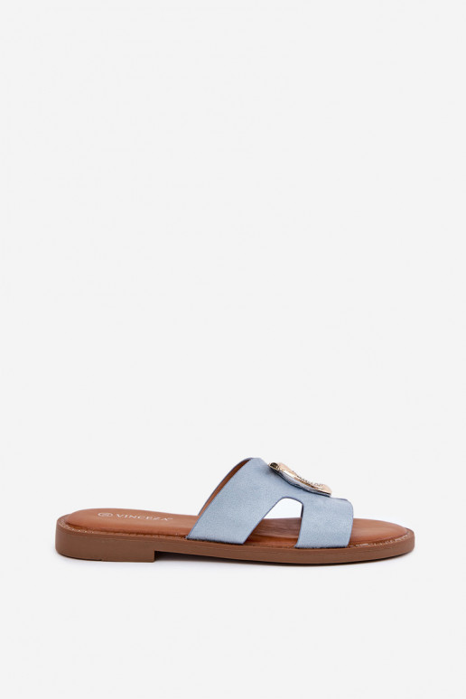 Dámské pantofle s širokými podpatky s ornamenty Vinceza 17381 modrá