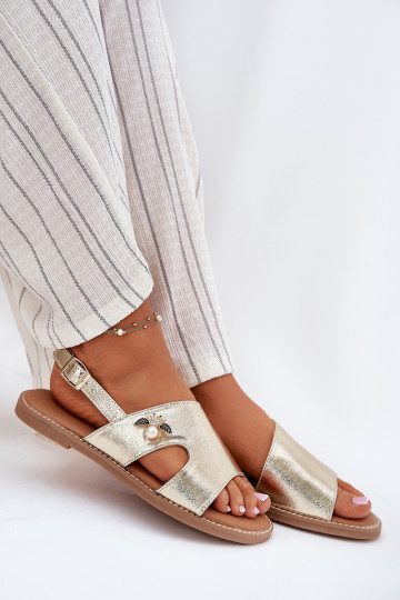 Ploché dámské sandály  Detalem Vinceza 17378 zlaté barvy