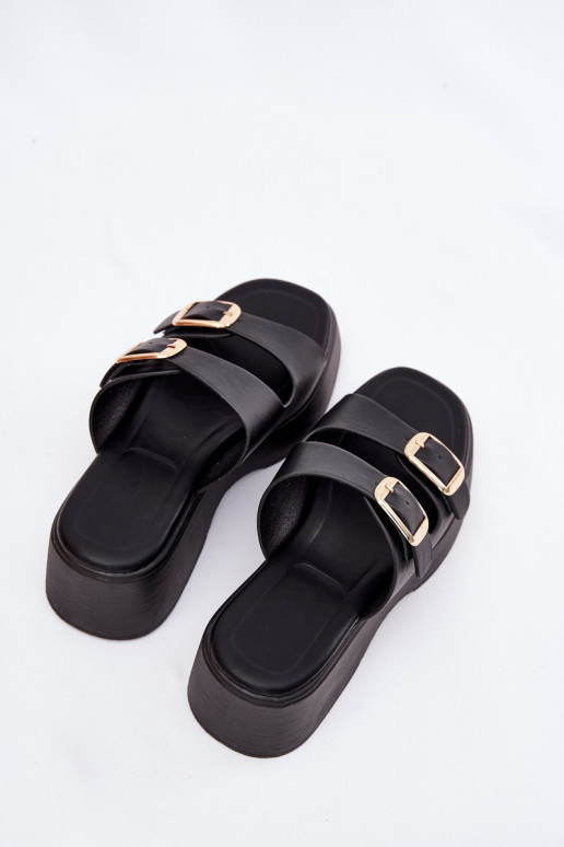 Dámské pantofle  a platformou s přezkami Černé Nitarelia