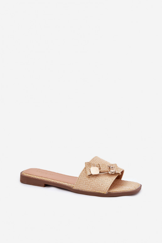 Dámské pantofle s širokými podpatky se stuhami béžové Sallariela