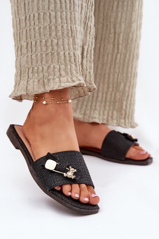 Dámské pantofle s širokými podpatky se stuhami Černé Sallariela