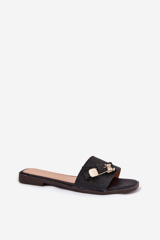 Dámské pantofle s širokými podpatky se stuhami Černé Sallariela