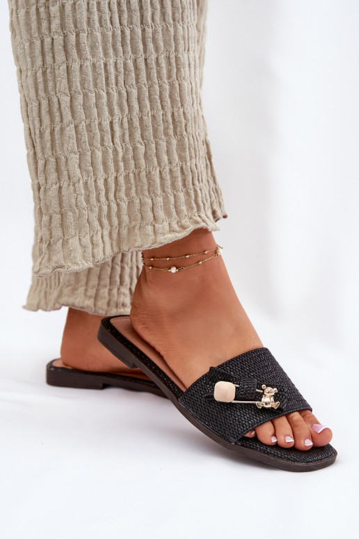 Dámské pantofle s širokými podpatky se stuhami Černé Sallariela