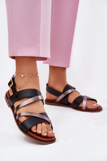 Dámské sandály s širokými podpatky s pruhy Sergio Leone SK086H Černé