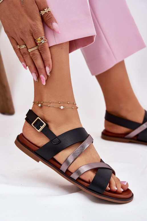 Dámské sandály s širokými podpatky s pruhy Sergio Leone SK086H Černé Dámské sandály s širokými podpatky s pruhy Sergio Leone SK086H Černé