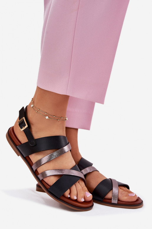 Dámské sandály s širokými podpatky s pruhy Sergio Leone SK086H Černé Dámské sandály s širokými podpatky s pruhy Sergio Leone SK086H Černé