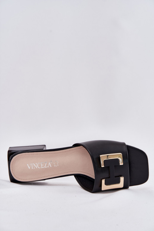 Elegantní styl Dámské pantofle  Ze zlaté barvym Detalem Vinceza 62229 Černé Elegantní styl Dámské pantofle  Ze zlaté barvym Detalem Vinceza 62229 Černé