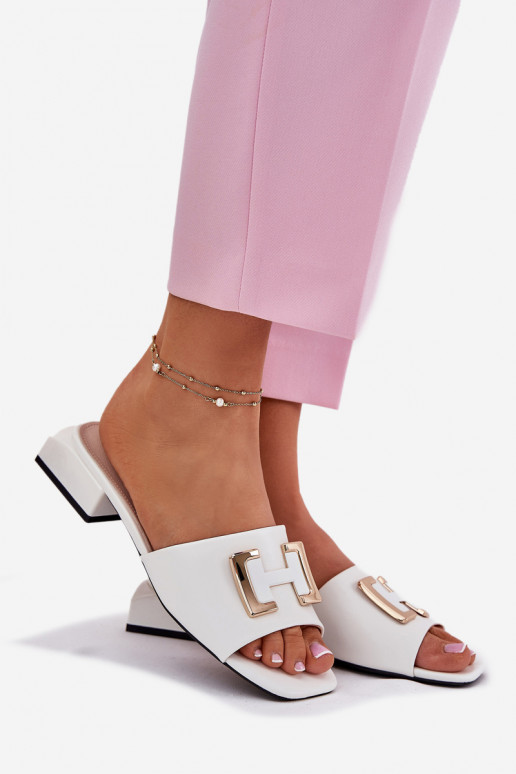 Elegantní styl Dámské pantofle  Ze zlaté barvym Detalem Vinceza 62229 bílé Elegantní styl Dámské pantofle  Ze zlaté barvym Detalem Vinceza 62229 bílé