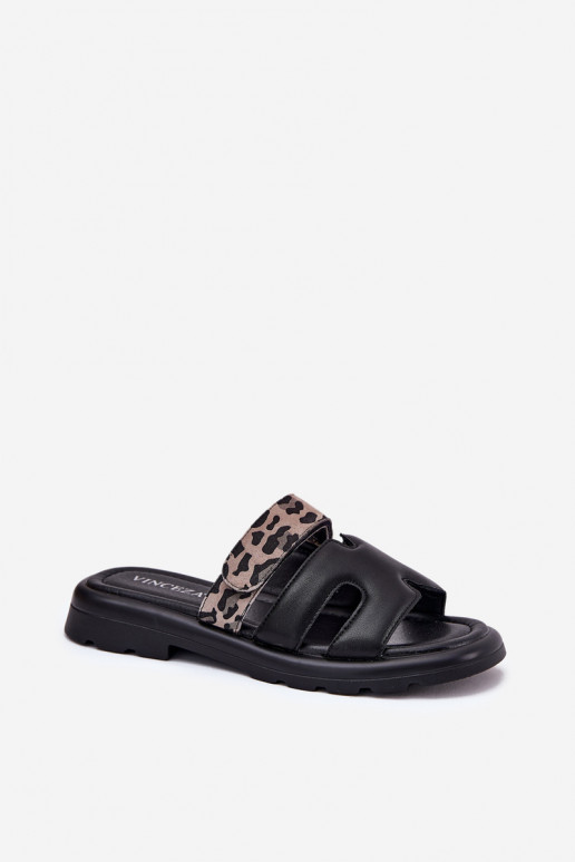 Pantofle  Z s lepeným zapínánímem se vzory leopardí kožešiny Vinceza 66769 Černé Pantofle  Z s lepeným zapínánímem se vzory leopardí kožešiny Vinceza 66769 Černé