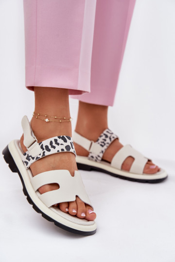 Dámské sandály  s širokými podpatky se vzory leopardí kožešiny Vinceza 66780 béžové 2