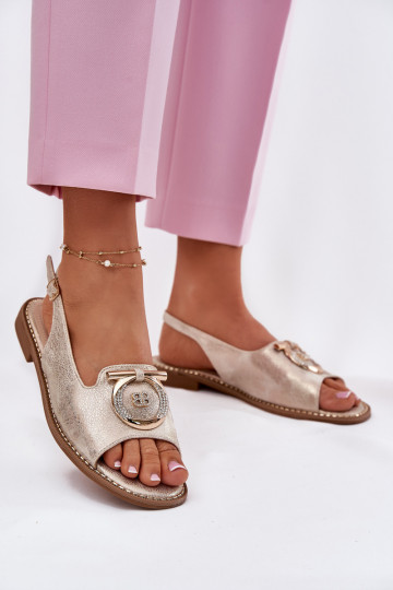 Elegantní styl Žabky s ornamenty s širokými podpatky S.Barski KV51-003 zlaté barvy