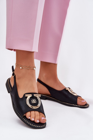 Elegantní styl Žabky s ornamenty s širokými podpatky S.Barski KV51-003 Černé 2