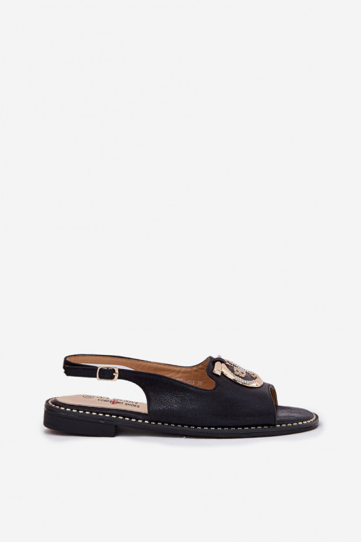 Elegantní styl Žabky s ornamenty s širokými podpatky S.Barski KV51-003 Černé Elegantní styl Žabky s ornamenty s širokými podpatky S.Barski KV51-003 Černé