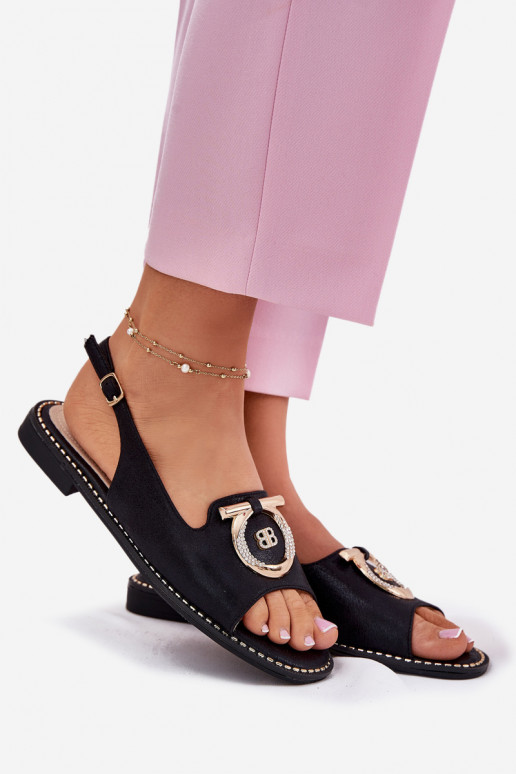 Elegantní styl Žabky s ornamenty s širokými podpatky S.Barski KV51-003 Černé Elegantní styl Žabky s ornamenty s širokými podpatky S.Barski KV51-003 Černé