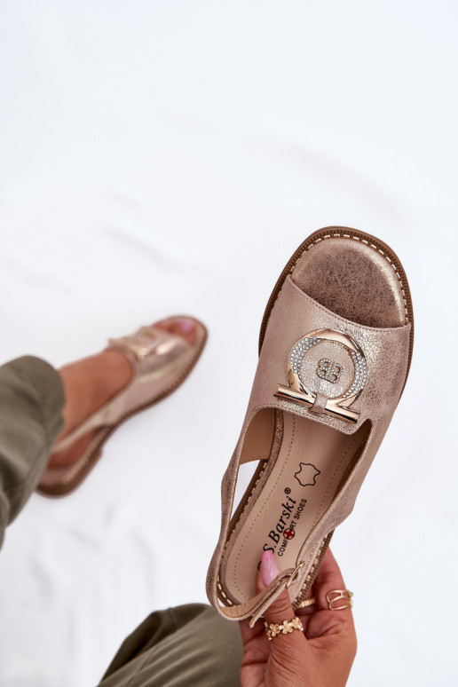 Elegantní styl Žabky s ornamenty s širokými podpatky S.Barski KV51-003 růžově zlatá Elegantní styl Žabky s ornamenty s širokými podpatky S.Barski KV51-003 růžově zlatá