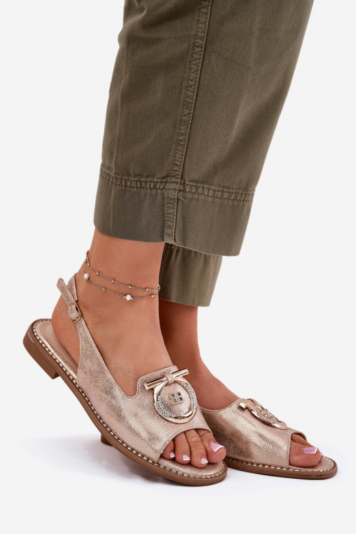 Elegantní styl Žabky s ornamenty s širokými podpatky S.Barski KV51-003 růžově zlatá Elegantní styl Žabky s ornamenty s širokými podpatky S.Barski KV51-003 růžově zlatá