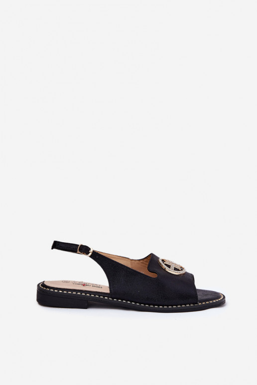 Dámské sandály s širokými podpatky s ornamenty S.Barski KV51-002 Černé Dámské sandály s širokými podpatky s ornamenty S.Barski KV51-002 Černé