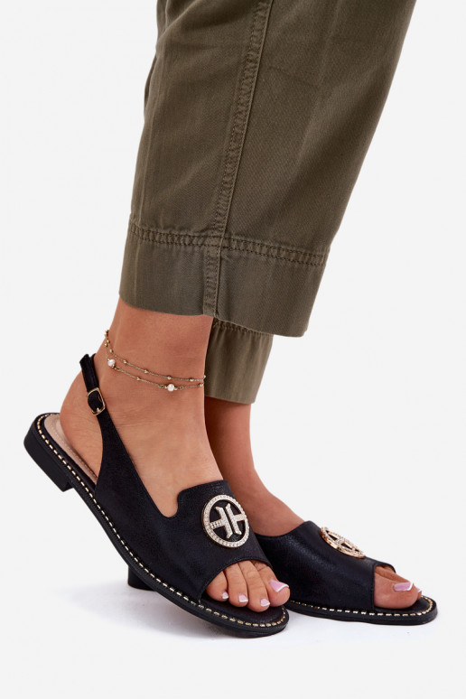 Dámské sandály s širokými podpatky s ornamenty S.Barski KV51-002 Černé Dámské sandály s širokými podpatky s ornamenty S.Barski KV51-002 Černé