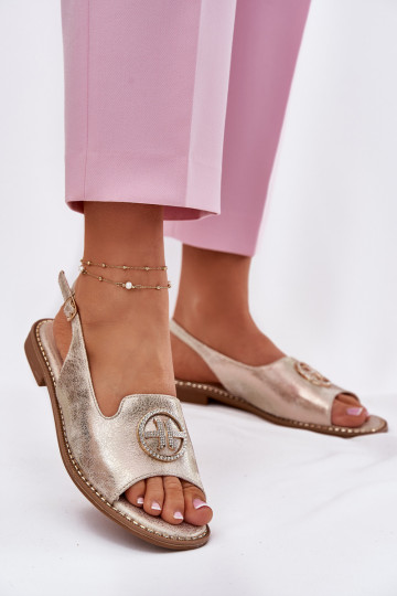 Dámské sandály s širokými podpatky s ornamenty S.Barski KV51-002 zlaté barvy