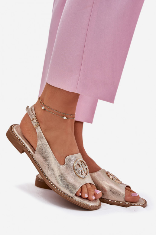 Dámské sandály s širokými podpatky s ornamenty S.Barski KV51-002 zlaté barvy Dámské sandály s širokými podpatky s ornamenty S.Barski KV51-002 zlaté barvy