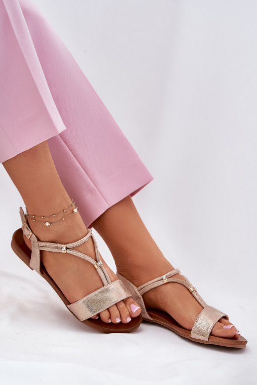  Ploché sandály s pruhy S.Barski KV51-120 růžově zlatá