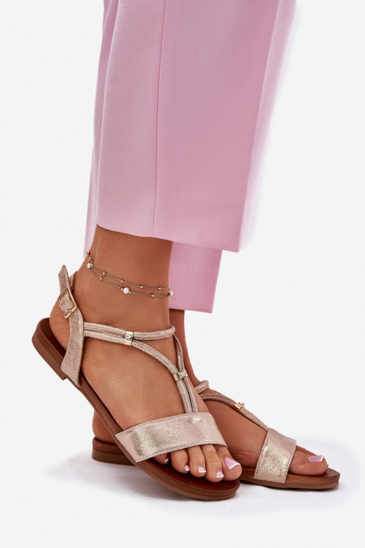  Ploché sandály s pruhy S.Barski KV51-120 růžově zlatá