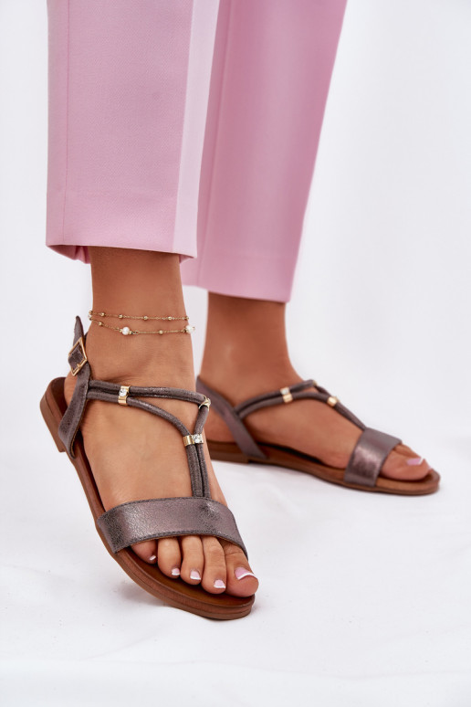  Ploché sandály s pruhy S.Barski KV51-120 šedá