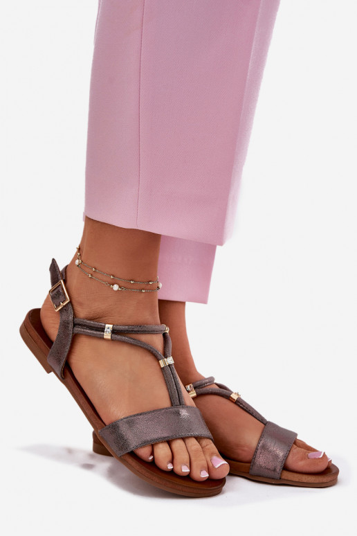  Ploché sandály s pruhy S.Barski KV51-120 šedá