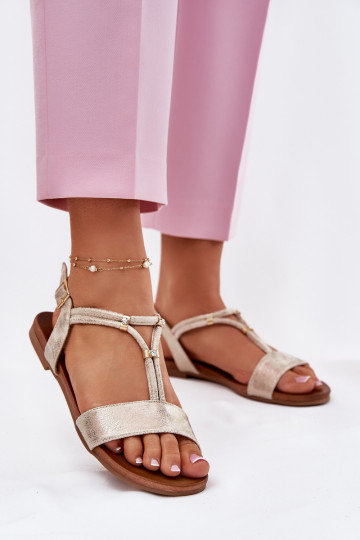 Ploché sandály s pruhy S.Barski KV51-120 zlaté barvy