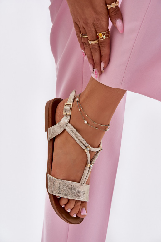 Ploché sandály s pruhy S.Barski KV51-120 zlaté barvy  Ploché sandály s pruhy S.Barski KV51-120 zlaté barvy