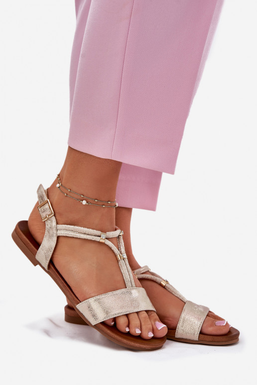 Ploché sandály s pruhy S.Barski KV51-120 zlaté barvy  Ploché sandály s pruhy S.Barski KV51-120 zlaté barvy