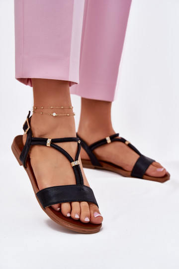 Ploché sandály s pruhy S.Barski KV51-120 Černé 2