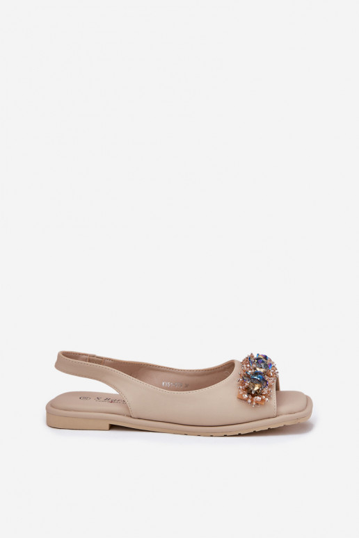 Ploché dámské sandály s třpytivýma očima S.Barski KV51-079 béžové Ploché dámské sandály s třpytivýma očima S.Barski KV51-079 béžové