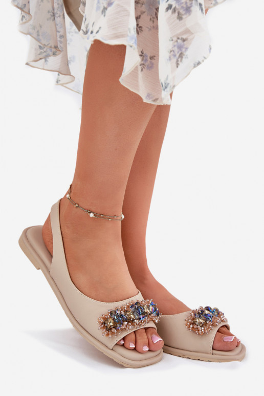 Ploché dámské sandály s třpytivýma očima S.Barski KV51-079 béžové Ploché dámské sandály s třpytivýma očima S.Barski KV51-079 béžové