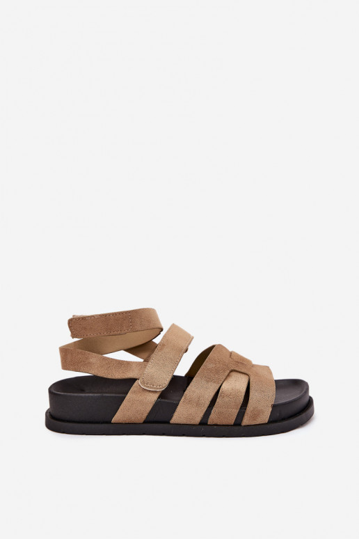 Eko Dámské semišové sandály Z s lepeným zapínánímami béžové Valpera