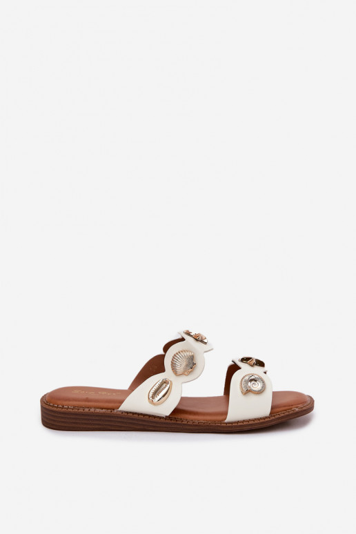 Dámské pantofle Ze zlaté barvymi Przypinkami bílé Jenoriela