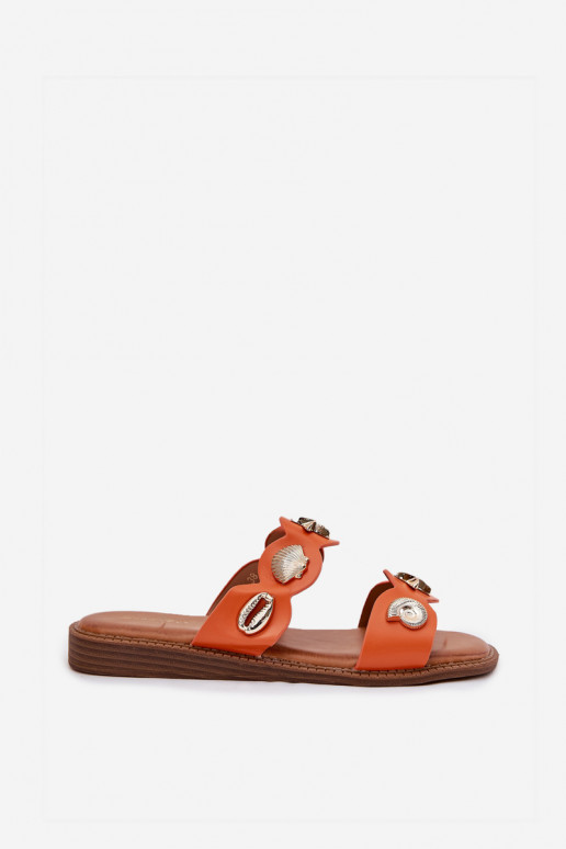 Dámské pantofle Ze zlaté barvymi Przypinkami v oranžové barvě Jenoriela