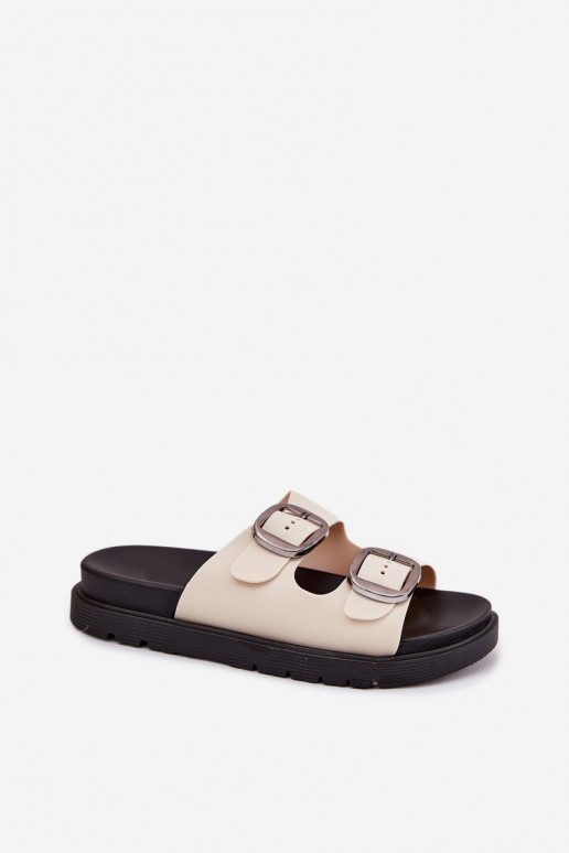 Dámské pantofle s přezkami s platformou béžové Elamas