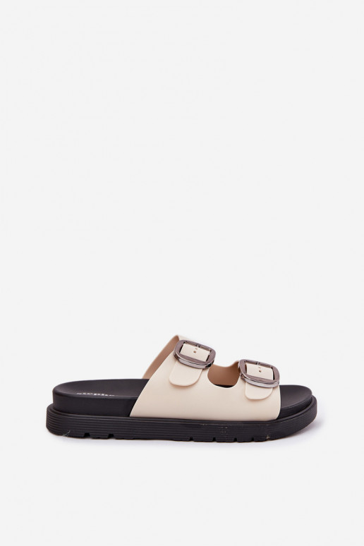 Dámské pantofle s přezkami s platformou béžové Elamas