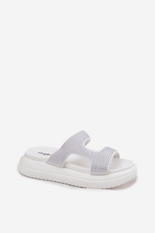 Zdobené Dámské pantofle s platformou bílé Jestella