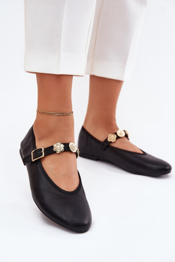 baleríny  s popruhy I zlaté barvymi Przypinkami Černé Firicene