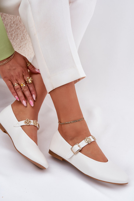 baleríny  s popruhy I zlaté barvymi Przypinkami bílé Firicene